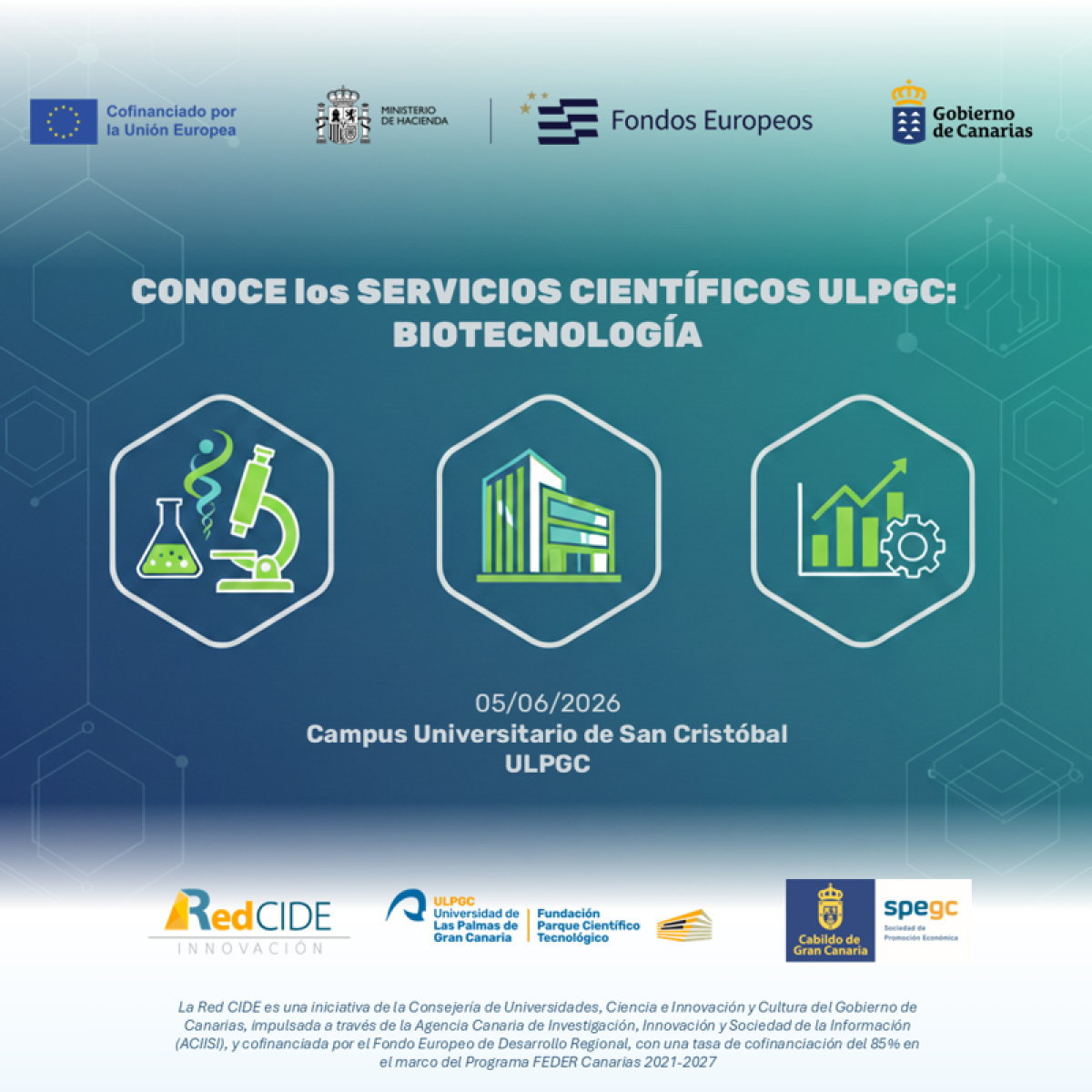 CONOCE los SERVICIOS CIENT&Iacute;FICOS ULPGC: Sector biotecnol&oacute;gico. 05 de junio de 2026, Campus Universitario de San Crist&oacute;bal